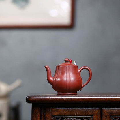 Yixing Purple Clay Teapot "Ribbed Si Ting" 200ml - Handmade Da Hong Pao Clay