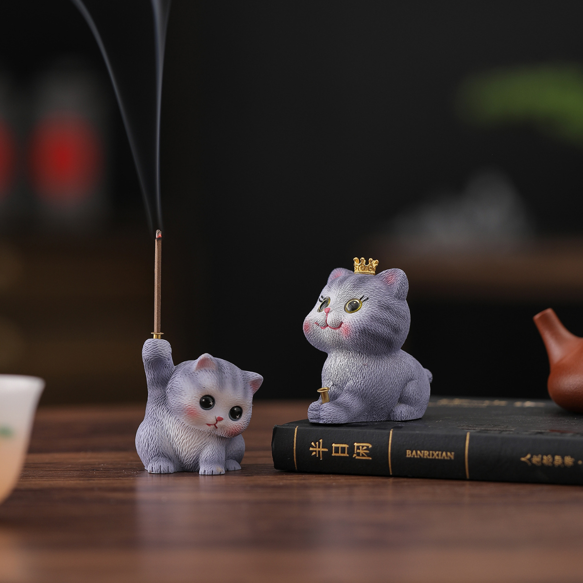 Cat Tea Pet & Incense Holder with Tray