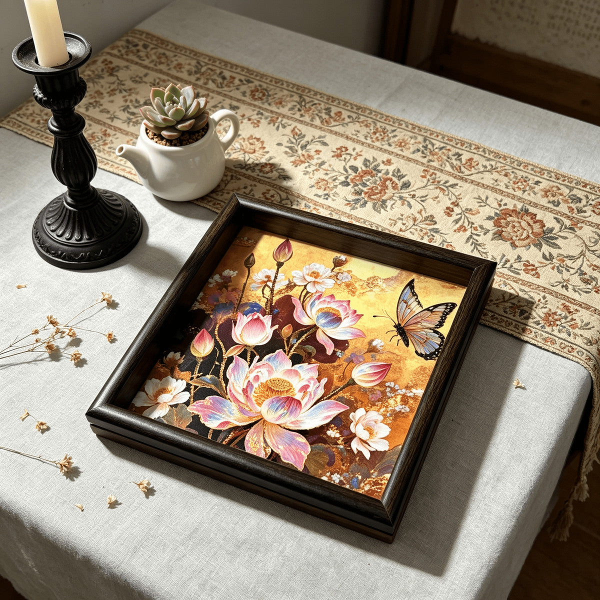 Golden Butterfly Tea Tray Set of 2 – Decorative Dry Tea Tray & Jewelry Organizer