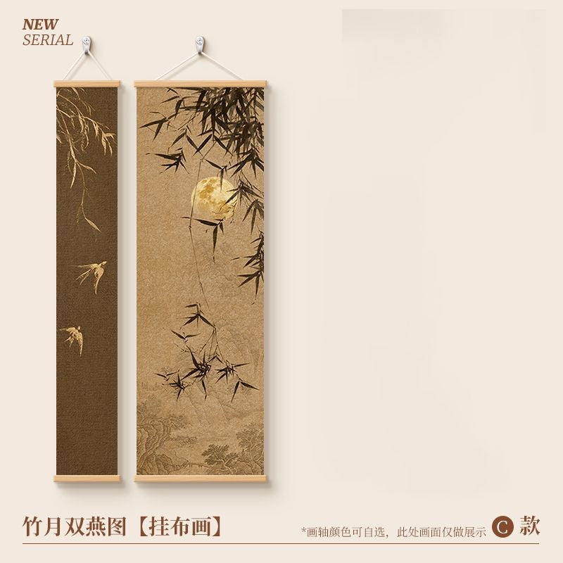 Chinese Ink Art Wall Scroll Set – Narrow & Wide | Tea Room Wall Decor Hanging Painting