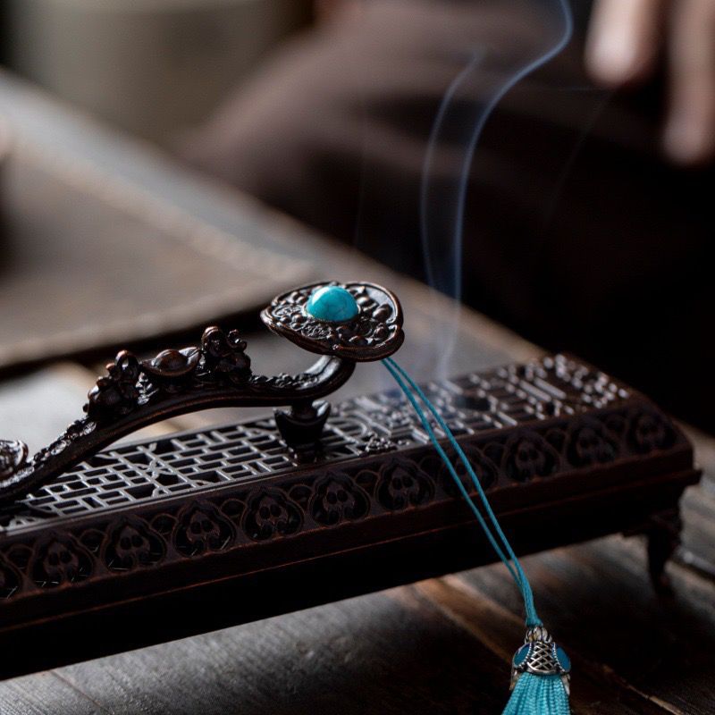 Ruyi Sapphire Tassel Lying Incense Burner – Alloy | 23cm | Copper & Brass (2 Colors)