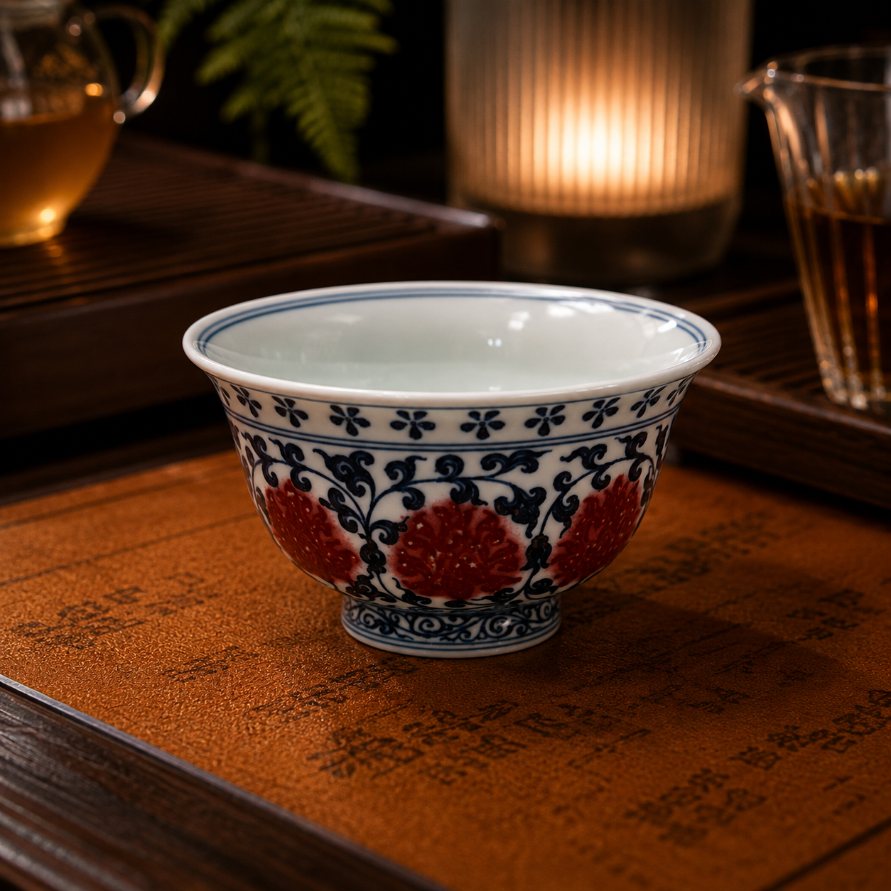 Jingdezhen Wood-Fired Underglaze Red Tea Set | Hand-Painted Gaiwan, Grip Cup & Tea Tray — 3-Piece Collector's Set