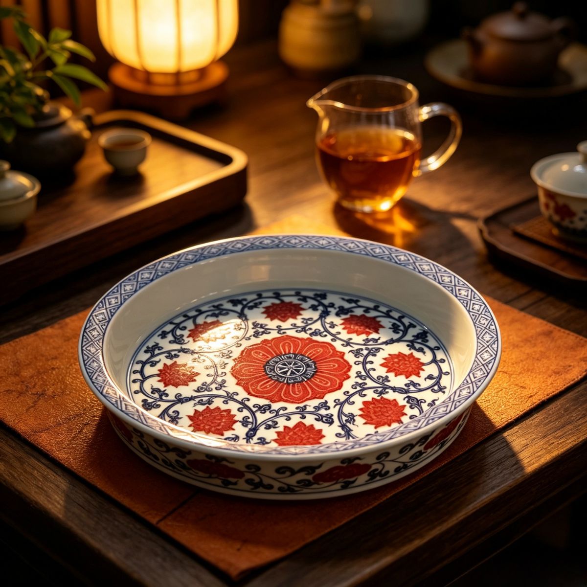 Jingdezhen Wood-Fired Underglaze Red Tea Set | Hand-Painted Gaiwan, Grip Cup & Tea Tray — 3-Piece Collector's Set
