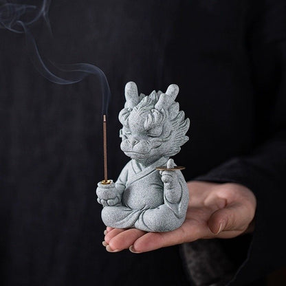 Green Sandstone Dragon Master Tea Pet & Incense Holder – Single or Set with Base