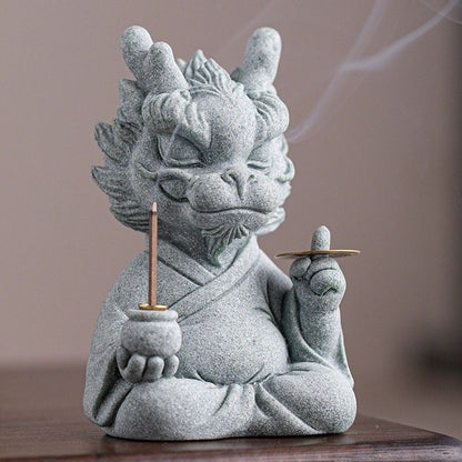 Green Sandstone Dragon Master Tea Pet & Incense Holder – Single or Set with Base