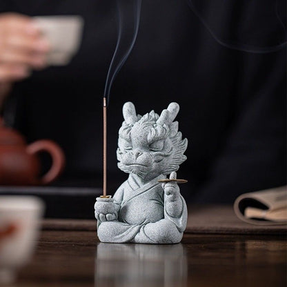 Green Sandstone Dragon Master Tea Pet & Incense Holder – Single or Set with Base