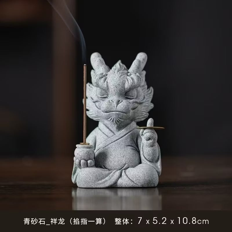 Green Sandstone Dragon Master Tea Pet & Incense Holder – Single or Set with Base