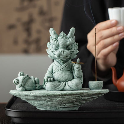 Green Sandstone Dragon Master Tea Pet & Incense Holder – Single or Set with Base