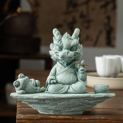 Green Sandstone Dragon Master Tea Pet & Incense Holder – Single or Set with Base
