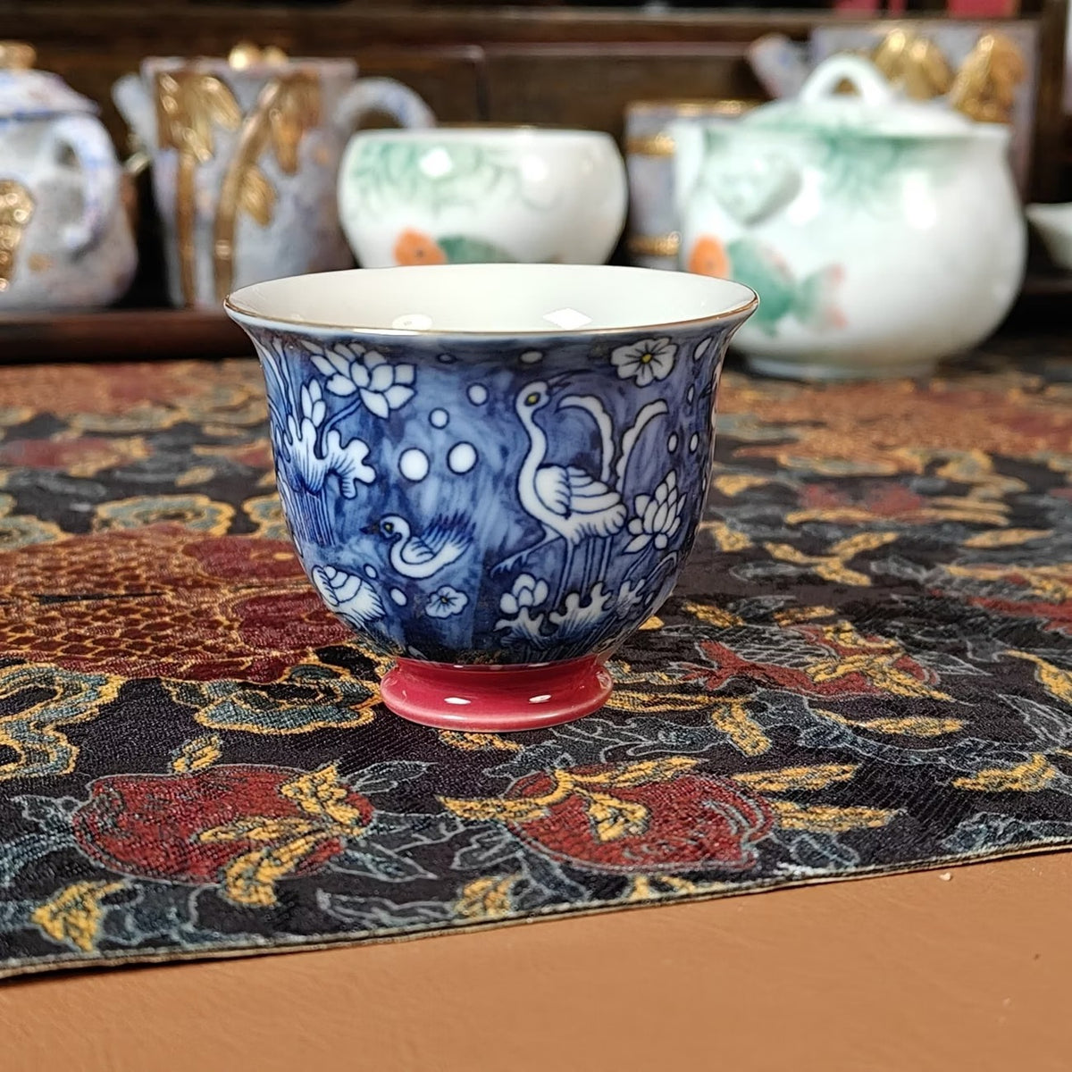 Crane Blue & White Enamel Jingdezhen Ceramic Teaware