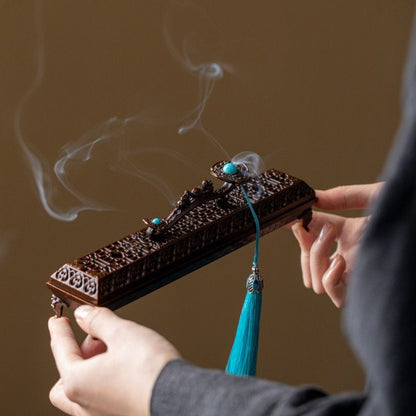 Ruyi Sapphire Tassel Lying Incense Burner – Alloy | 23cm | Copper & Brass (2 Colors)