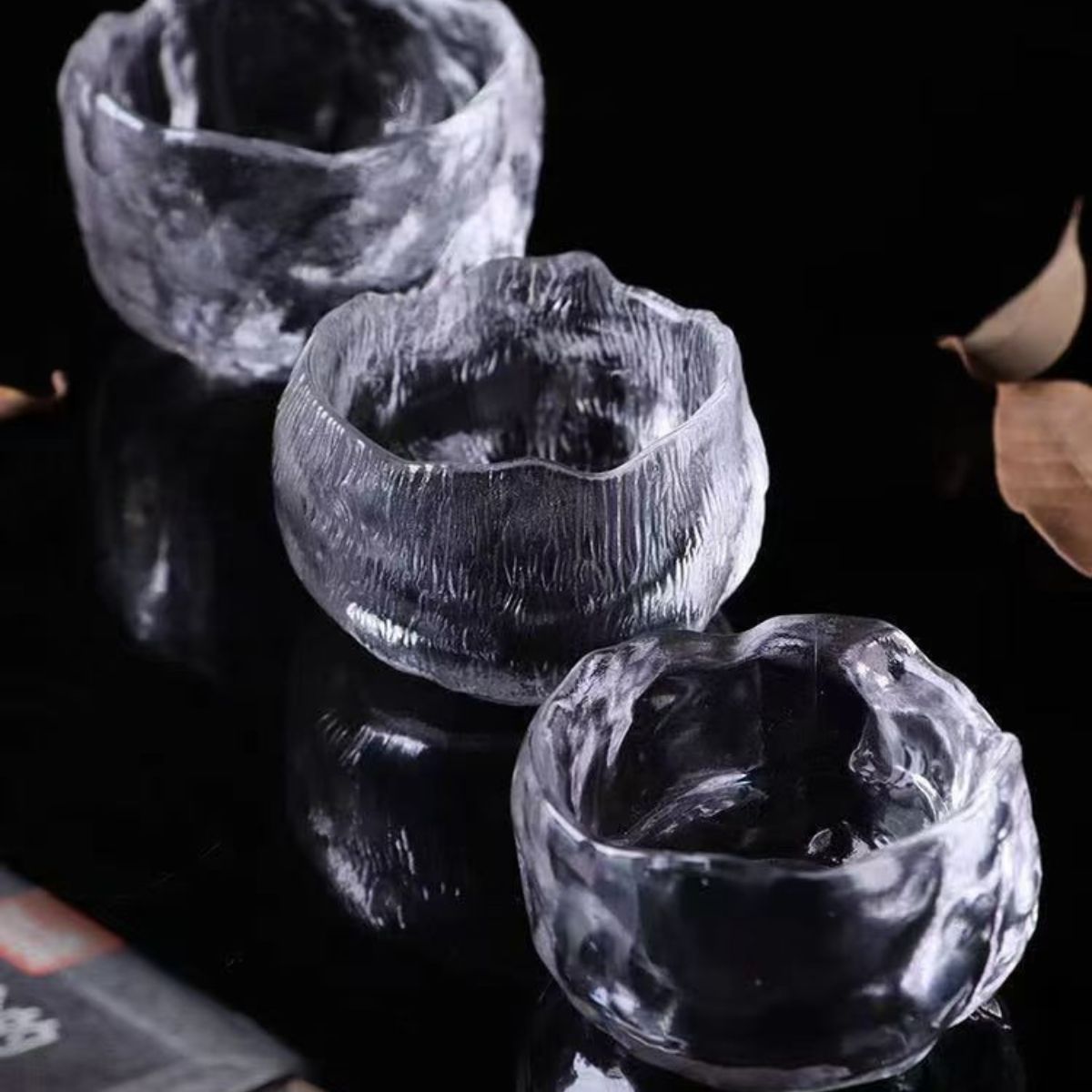 Liu Li Night Jade Tea Cup Set – 2 Cups & 2 Saucers | 50ml Crystal Glass Tasting Cups