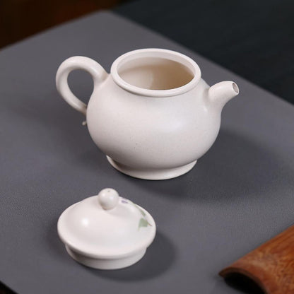 Ding Xiang Pan Hu Yixing Teapot | Raw White Jade Duan Ni Clay | Handcrafted 260ml