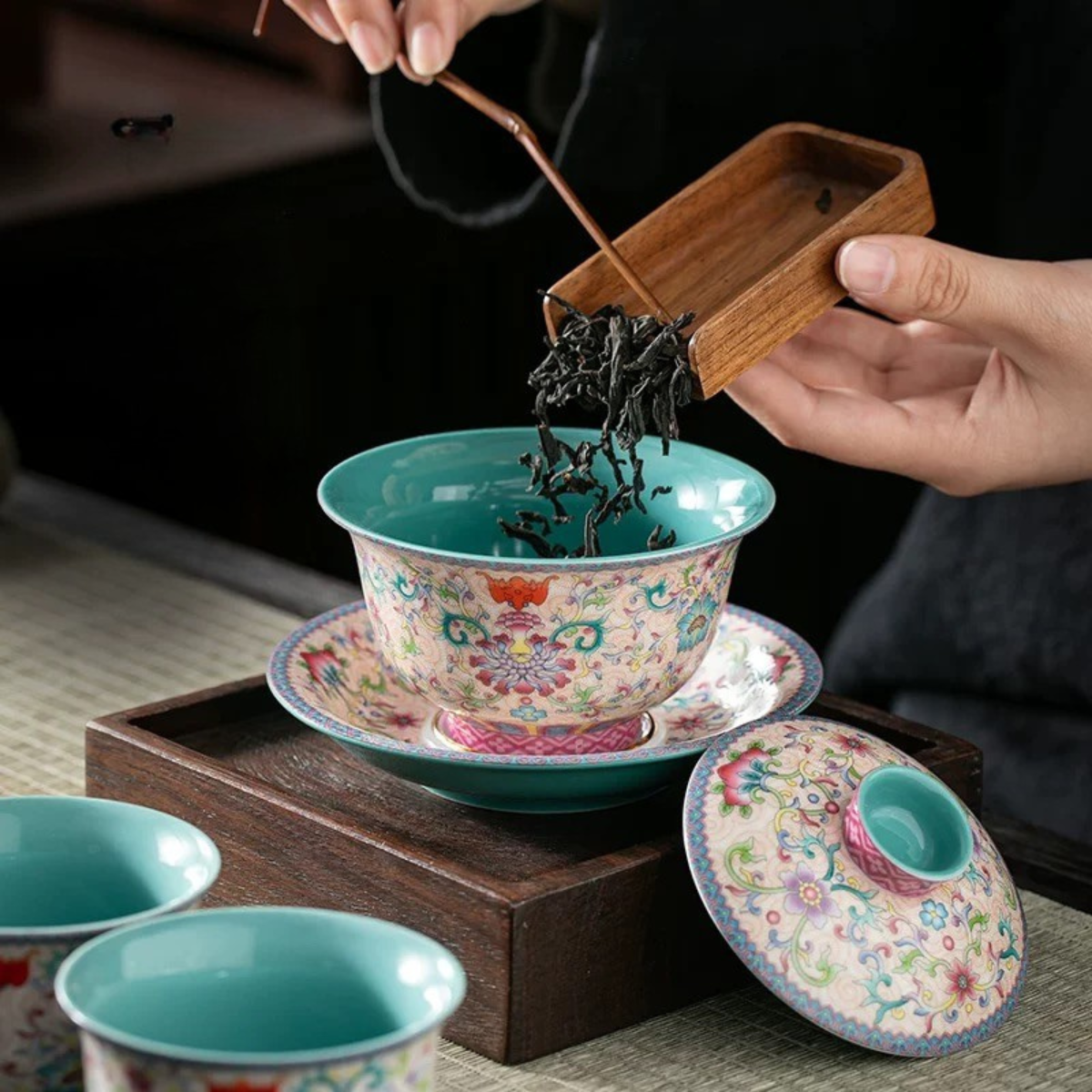Famille Rose Floral Gaiwan Tea Set