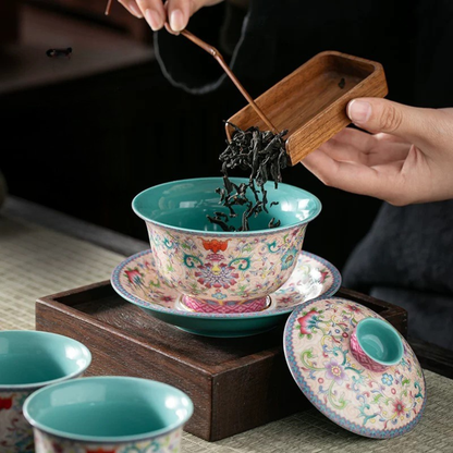Famille Rose Floral Gaiwan Tea Set