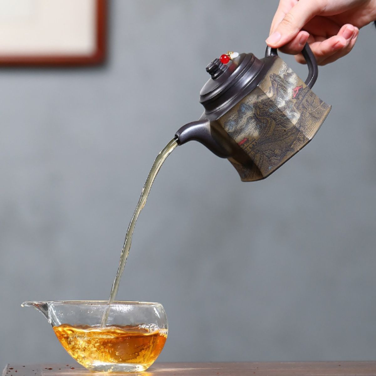 Yixing Purple Clay Teapot "Hexagonal Golden Bell" 320ml - Handmade Zisha Gongfu Tea Pot