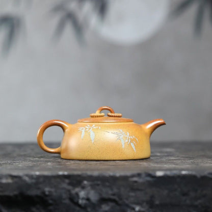 Yixing Purple Clay Teapot "Birds & Flowers Double Ring" 190ml - High-Fired Duan Ni with Clay Painting