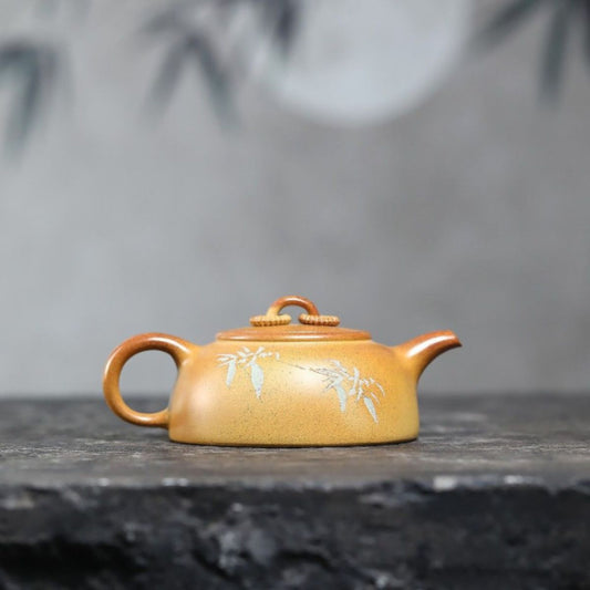 Yixing Purple Clay Teapot "Birds & Flowers Double Ring" 190ml - High-Fired Duan Ni with Clay Painting