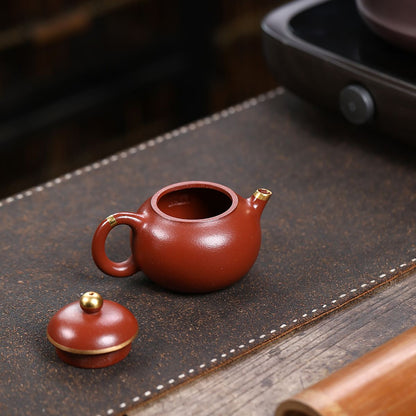 Gold-Accented Wendan Zisha Teapot – Da Hong Pao Clay, 160 ml