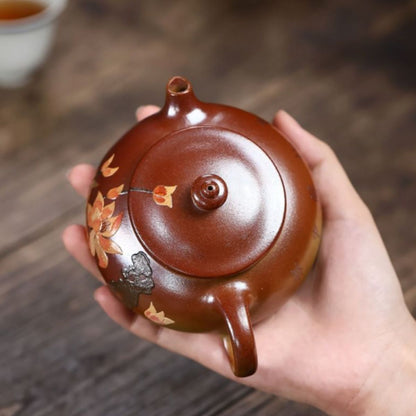 Yixing Purple Clay Teapot "Cold River" 200ml - Fire Cloud Firing with Clay Painting