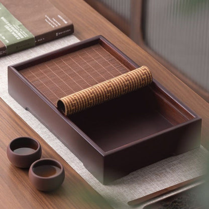 Moso Bamboo Tea Tray with Reversible Mat — Dual-Use Gongfu Tea Board