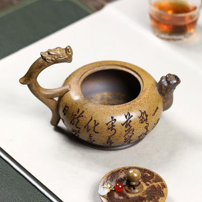 Yixing Purple Clay Teapot 280ml - Dragon Gate Handle Lift Zisha Gongfu Tea Pot