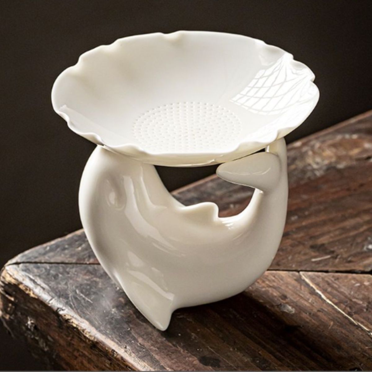 Mutton-Fat Jade Porcelain Tea Strainer Set | 3 Base Styles