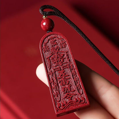 Natural Cinnabar Amulet Pendant | Five Thunder Command Talisman for Protection & Good Fortune