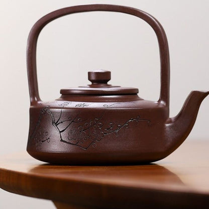 Raised Wall Handled Yixing Teapot by Liu Ruming - 100-Mesh Purple Clay 370ml