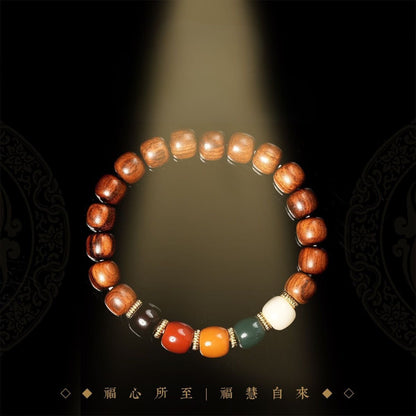 Black Pear Wood Five Elements Bracelet – Wu Xing Mala Bead Bracelet for Balance, Grounding & Positive Energy