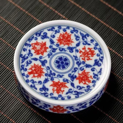 Jingdezhen Underglaze Red Gaiwan Tea Set | 5-Piece Lotus Ceramic Gift Box 150ml