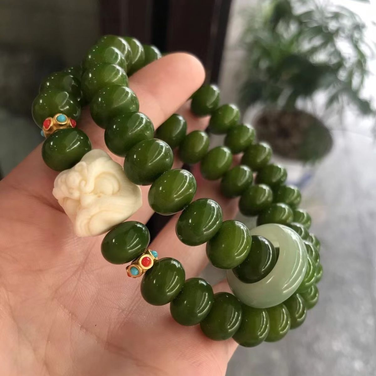 Lion Awakens Bodhi Abacus Bead Bracelet – Double-Ring Wenwan Mala | Qingyu Bodhi