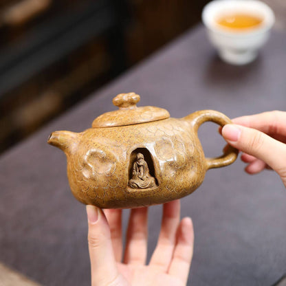 Yixing Zisha Teapot — Damo Gongchun | Original Mine Dragon Bone Gold Sand | Handcrafted 320cc Gongfu Teapot