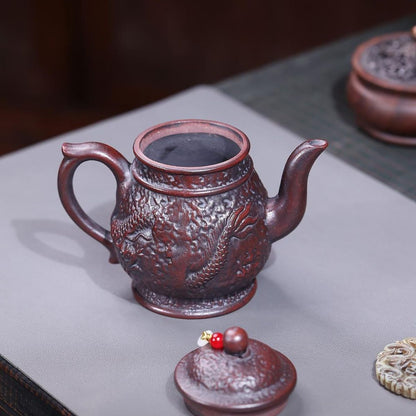 Yin Long Jin Zun Yixing Teapot | Raw Tie Xue Hong Sha Iron-Red Clay | Handcrafted 390ml