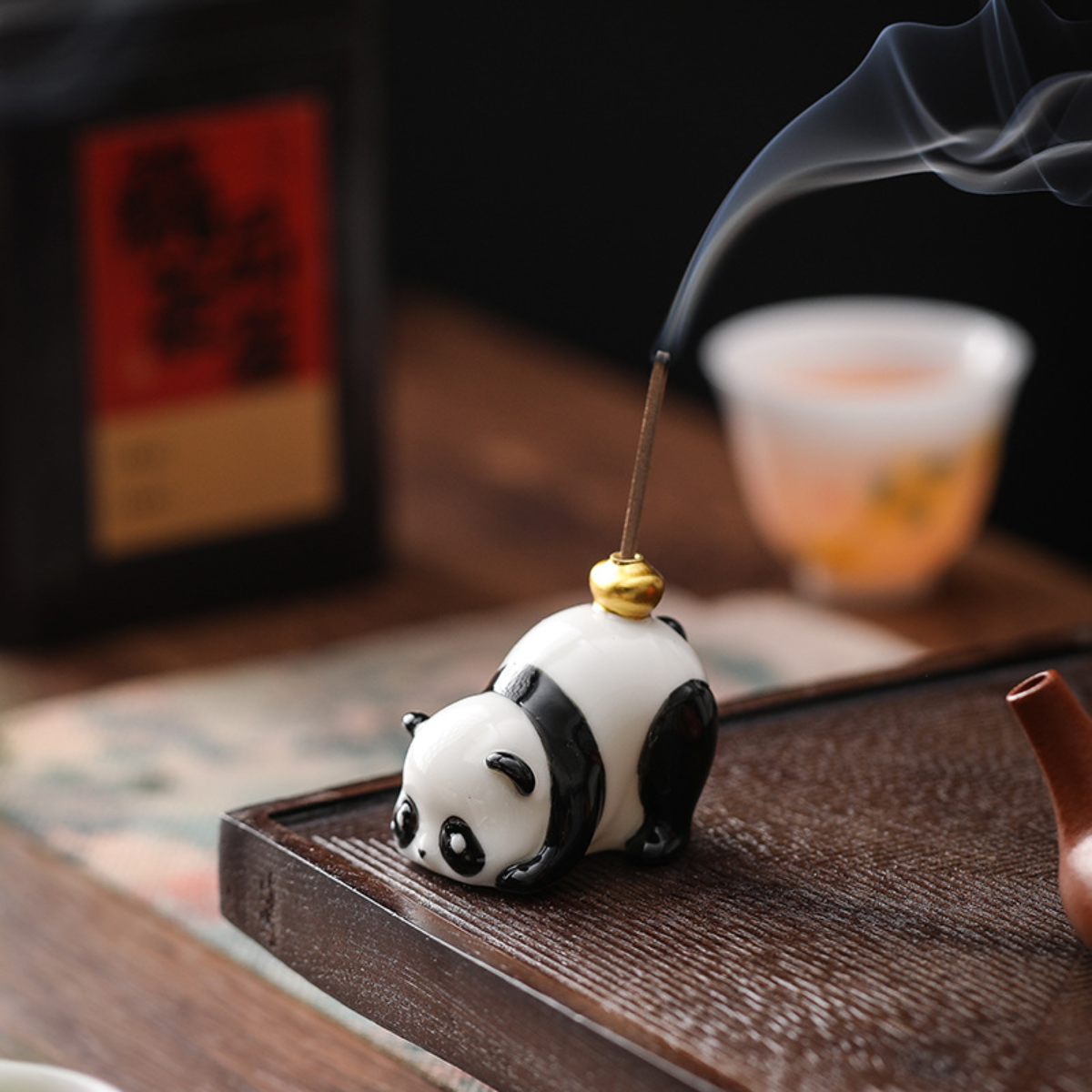 Ceramic Panda Tea Pet & Incense Holder with Base
