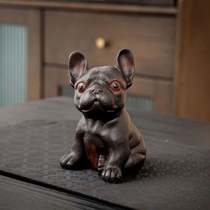 Purple Pottery Bulldog Tea Pet Figurine