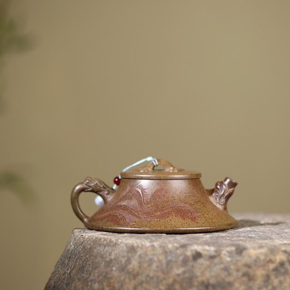 Auspicious Dragon Ladle Yixing Teapot - Cloud Mist Agarwood Clay 180ml