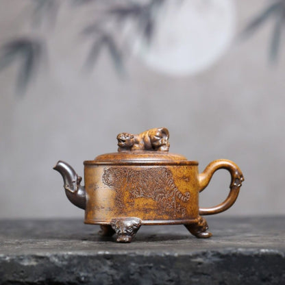 Yixing Wood-Fired Teapot "Dragon & Tiger Han Tile" 230ml - Dragon Bone Golden Sand Clay