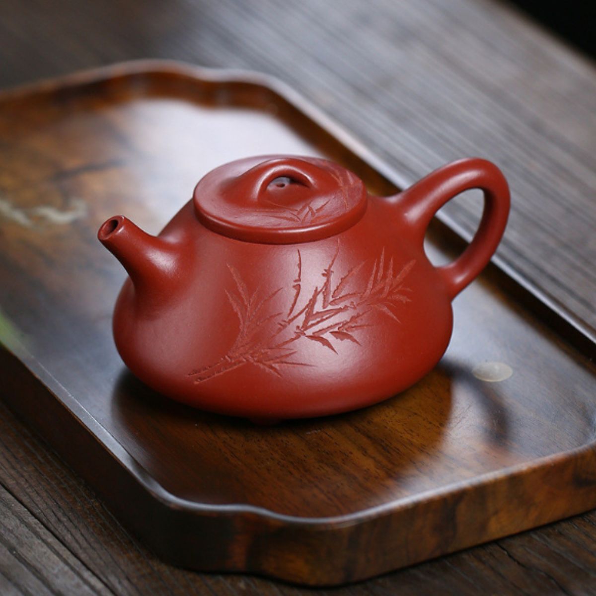 Semi- Hand "Bamboo Shadow" Yixing Purple Clay Teapot 200cc-Hand Painted