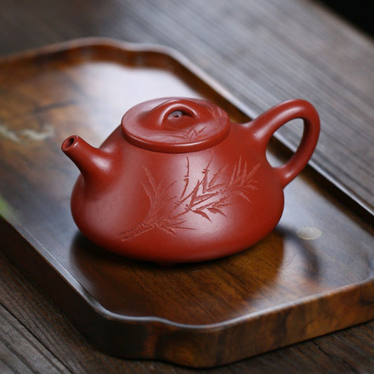 Semi- Hand "Bamboo Shadow" Yixing Purple Clay Teapot 200cc-Hand Painted