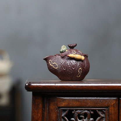 Yixing Purple Clay Teapot "Lotus Pond Moonlight" 150ml - Handmade Zisha Gongfu Tea Pot