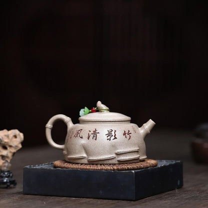 Gentle Breeze Bamboo Shadow Yixing Teapot - White Duanni Clay 260ml
