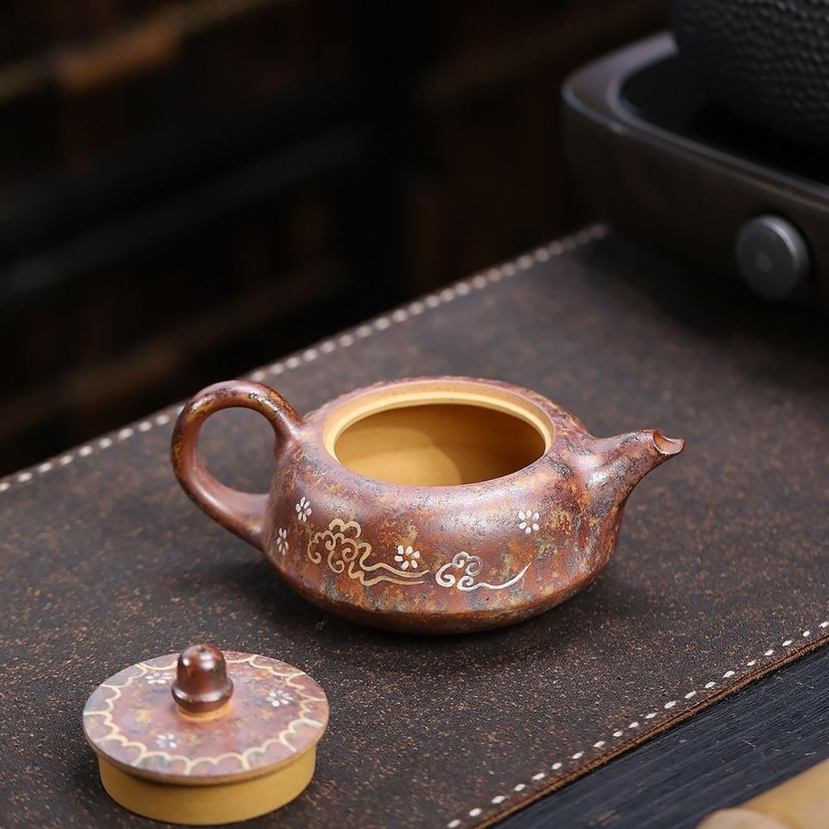 Dunhuang Flying Apsaras Curved Teapot - Wood-Fired Duanni Clay 240ml by Master Artisan