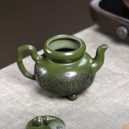 Baifu Gourd Yixing Teapot | Emerald Green Clay | 440ml Handcrafted Zisha