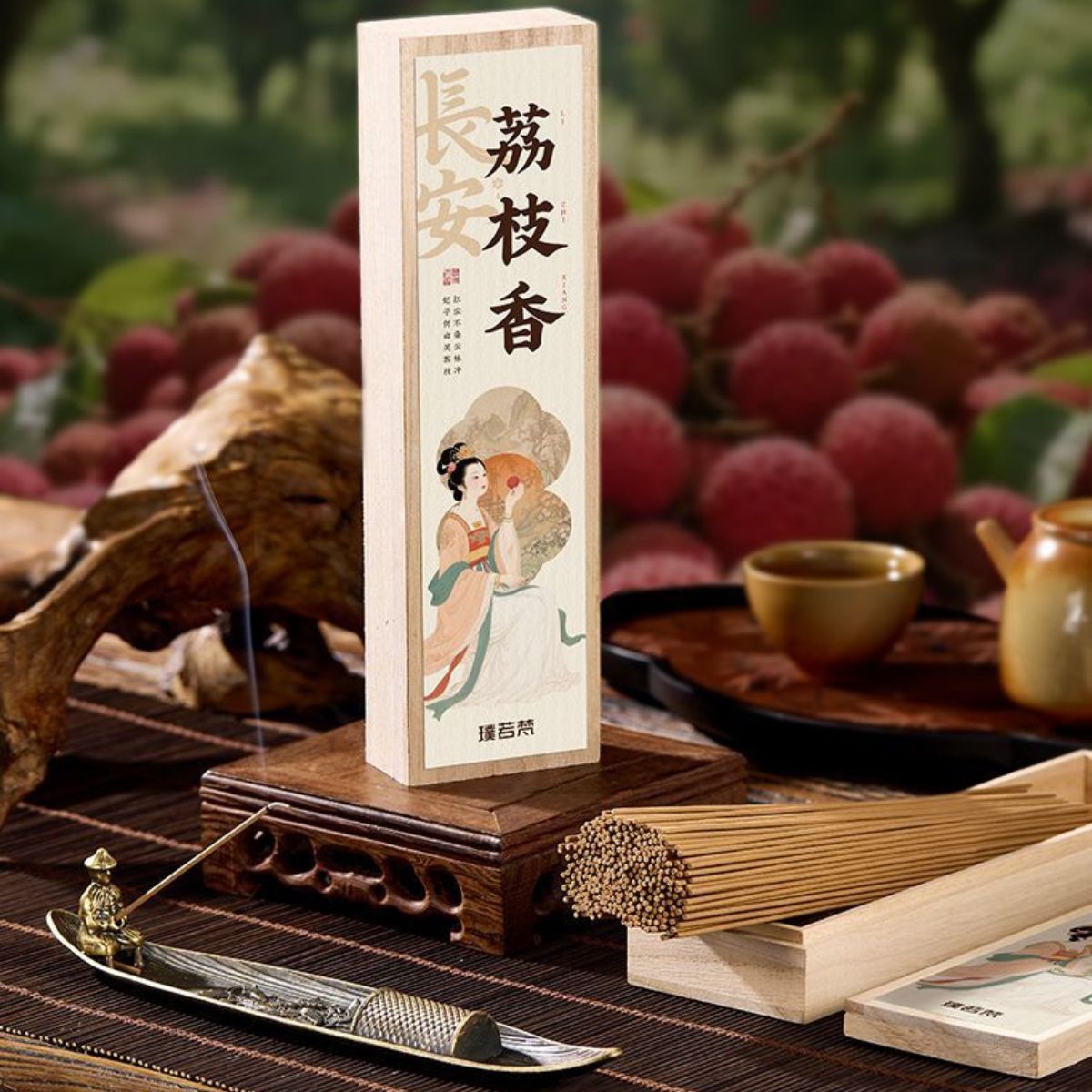 Chang'an Lychee | Natural Lychee & Agarwood Incense Sticks | Tang Dynasty Recipe | 40g + Free Incense Holder