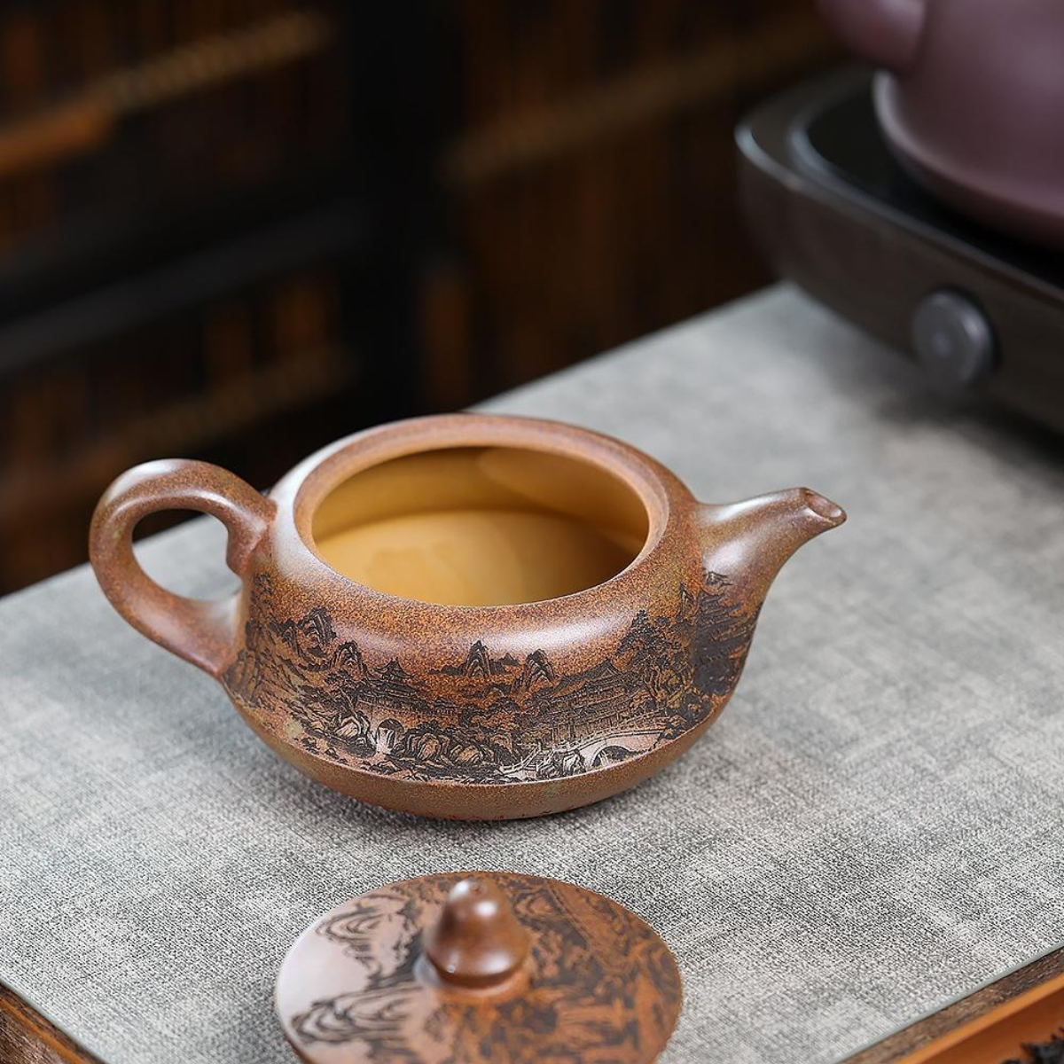 Shanshui Qu Hu Yixing Zisha Teapot – Original Mine Chenxiang Cloud Mist Wood-Fired Clay