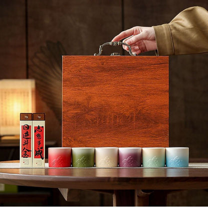 Qing Qiu Ling Glaze Master Cup Luxury Gift Set – 6 Ceramic Tea Cups & 2 Incense Boxes | Premium Gift Box