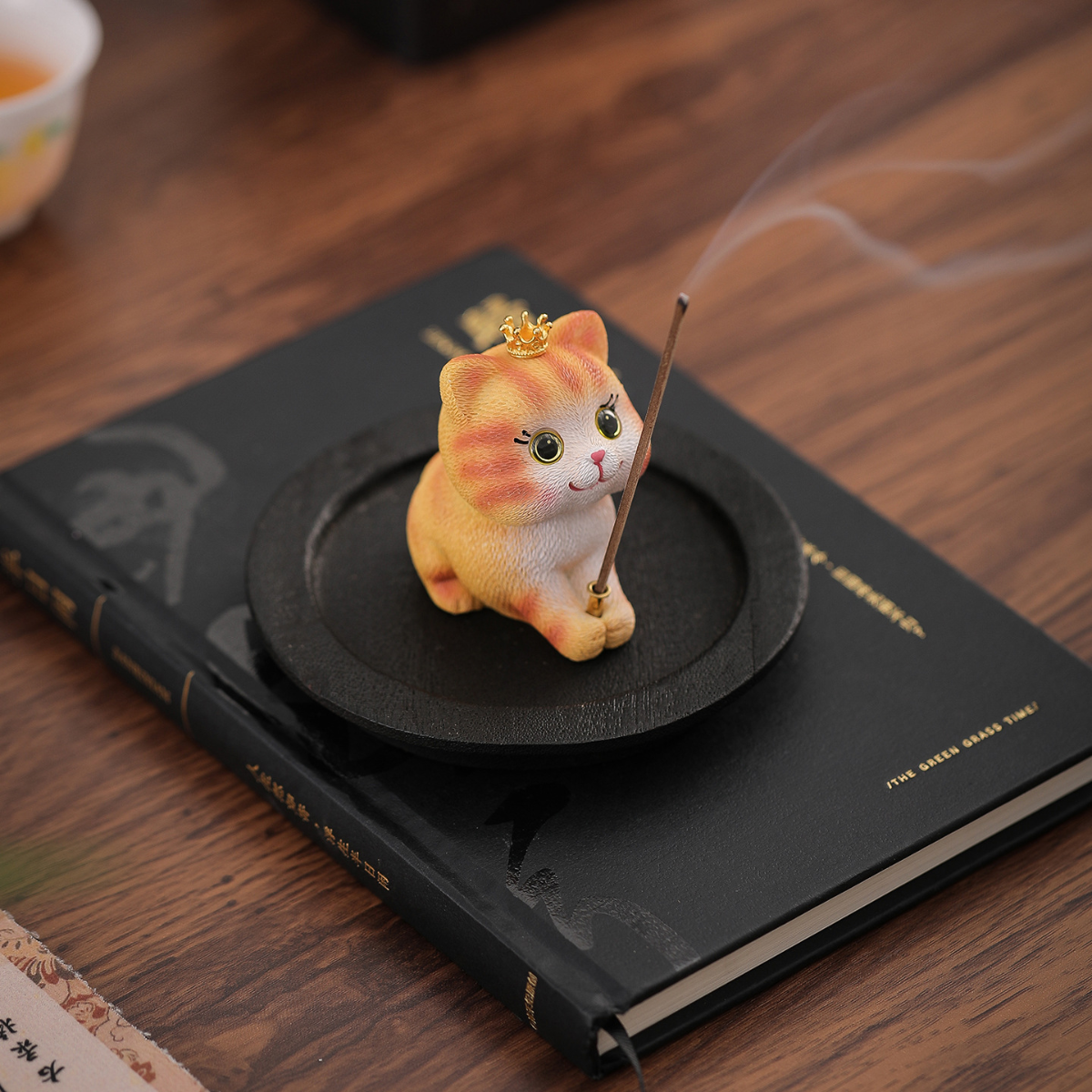 Cat Tea Pet & Incense Holder with Tray