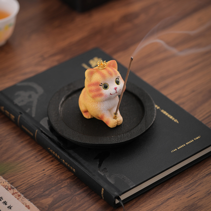 Cat Tea Pet & Incense Holder with Tray