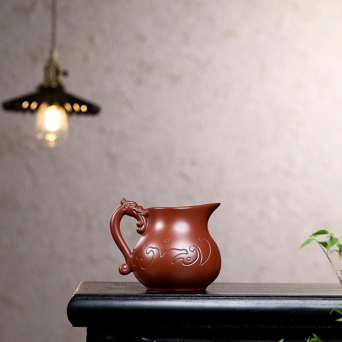 Handmade Yixing Purple Clay Fair Cup 330ml - Dahongpao Dragon Pattern Carved Tea Pitcher